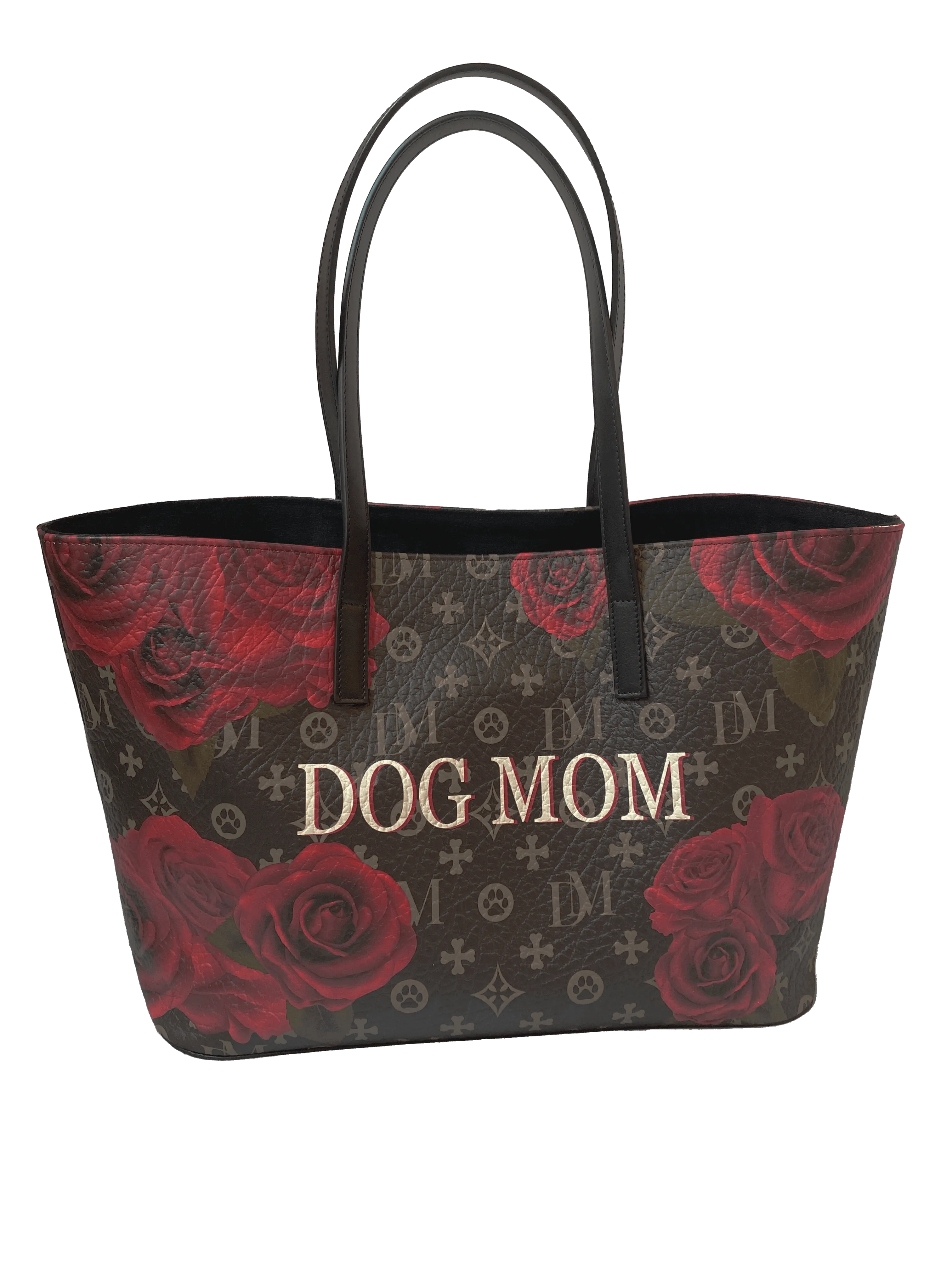 Dog Mom "DM" Motif Red Rose "ANASTASIA" Leather Tote