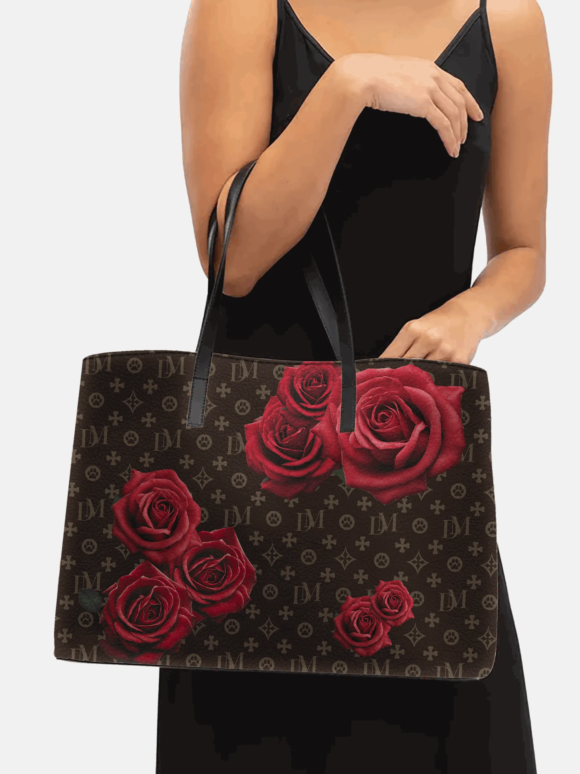 Dog Mom "DM" Motif Red Rose "ANASTASIA" Leather Tote