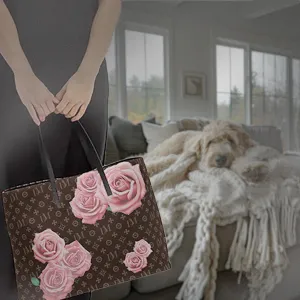 Dog Mom Signature Motif Pink Rose "ASHA" Leather Tote