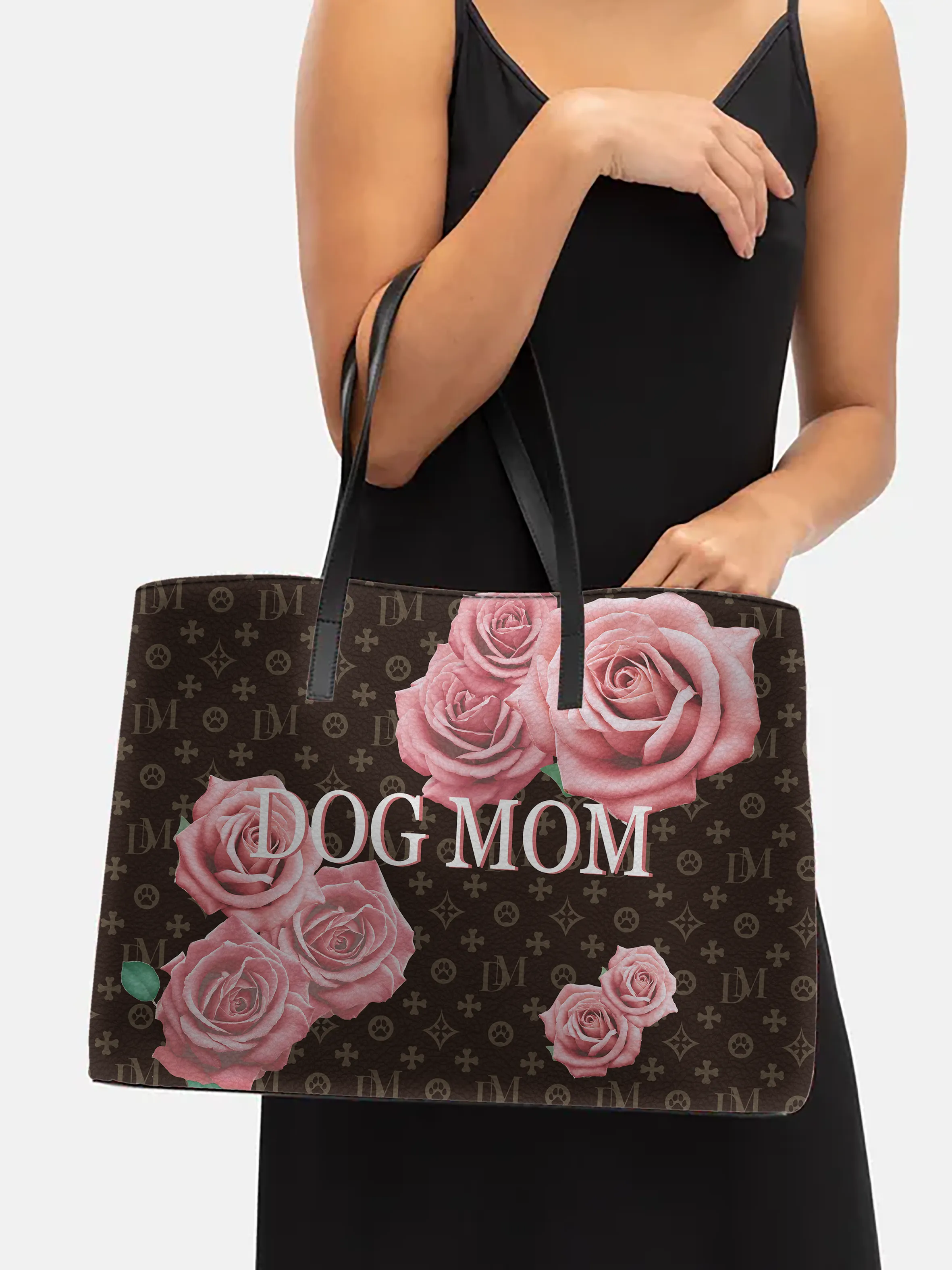 Dog Mom Signature Motif Pink Rose "ASHA" Leather Tote