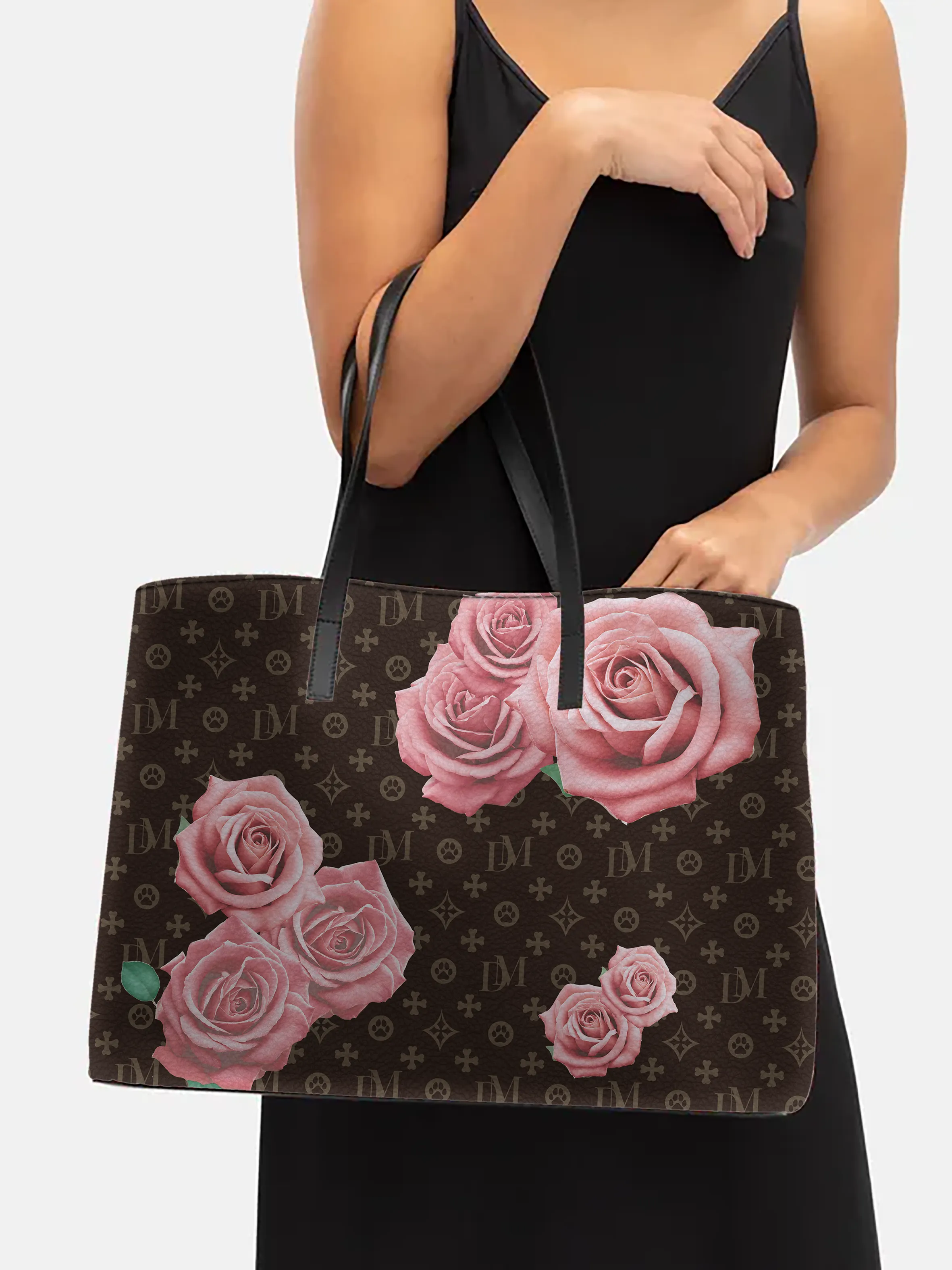 Dog Mom Signature Motif Pink Rose "ASHA" Leather Tote