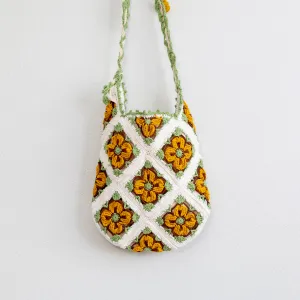 Elena Handbags Handmade Crochet Floral Patch Knit Shoulder Bag