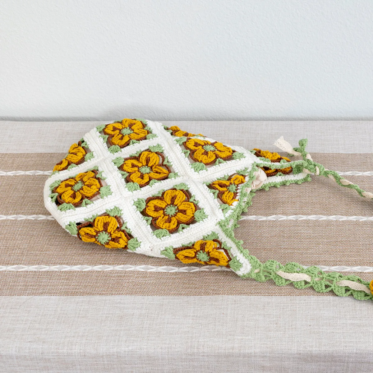 Elena Handbags Handmade Crochet Floral Patch Knit Shoulder Bag