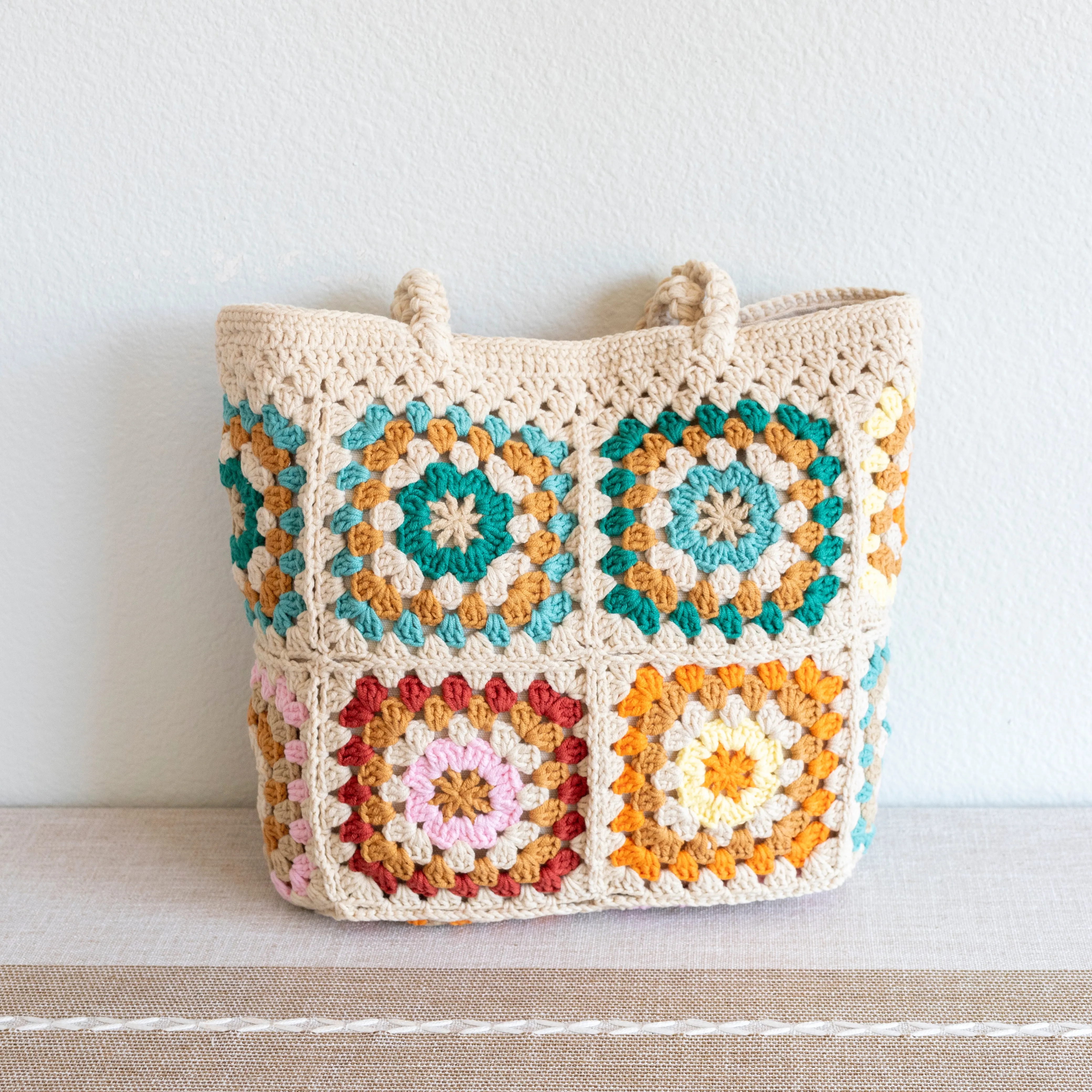 Elena Handbags Handmade Crochet Granny Square Tote