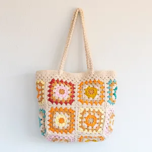 Elena Handbags Handmade Crochet Granny Square Tote