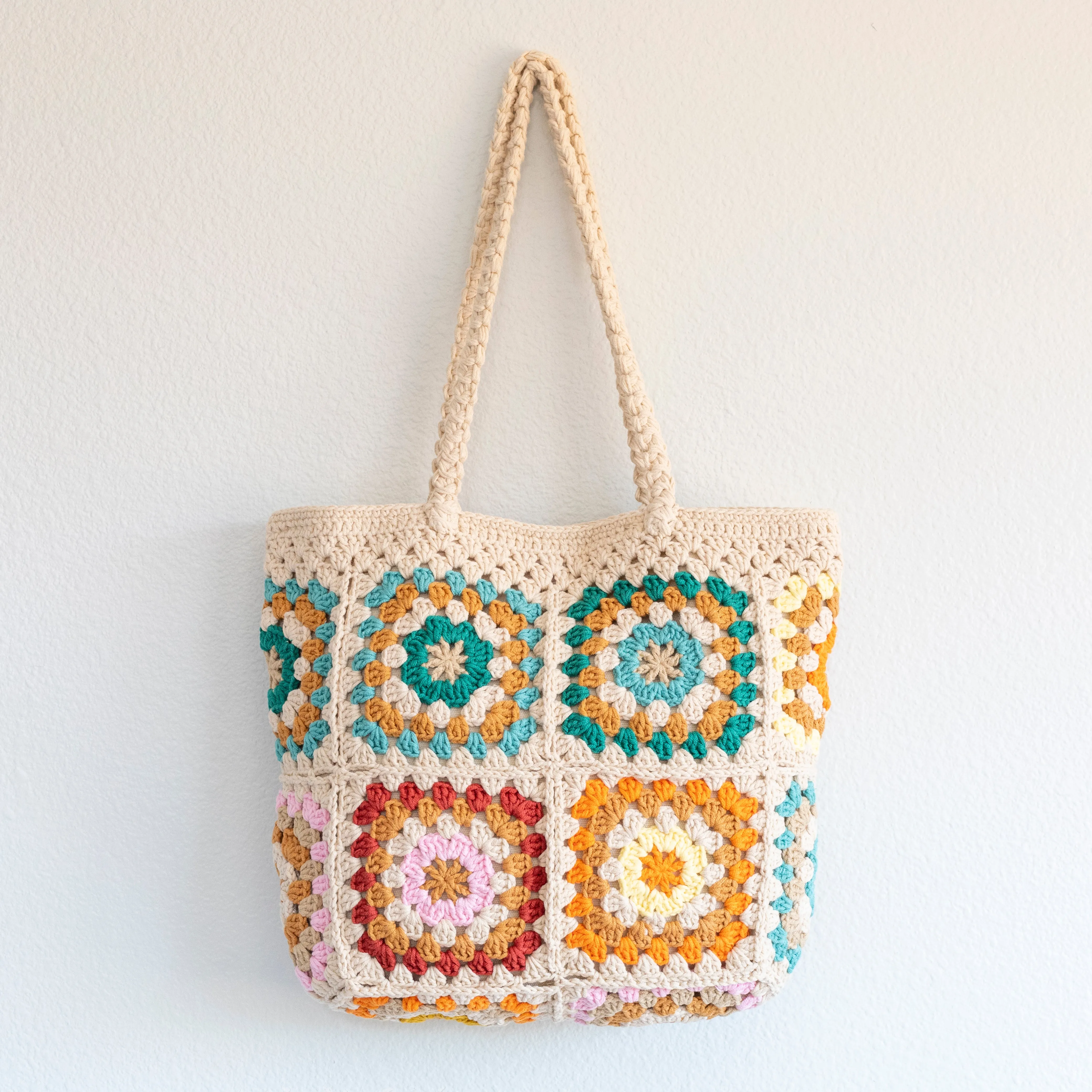 Elena Handbags Handmade Crochet Granny Square Tote