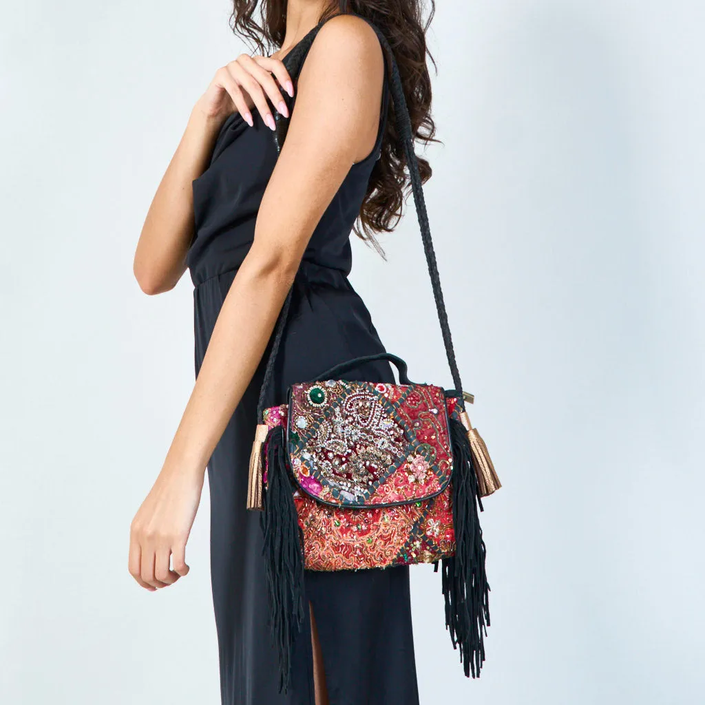 Embellished boho fringe crossbody bag wholesale