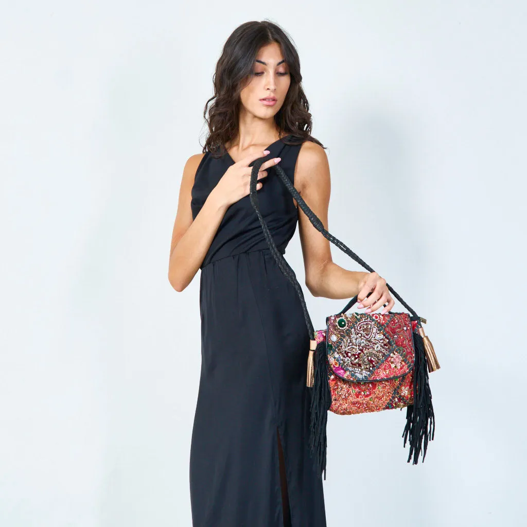 Embellished boho fringe crossbody bag wholesale