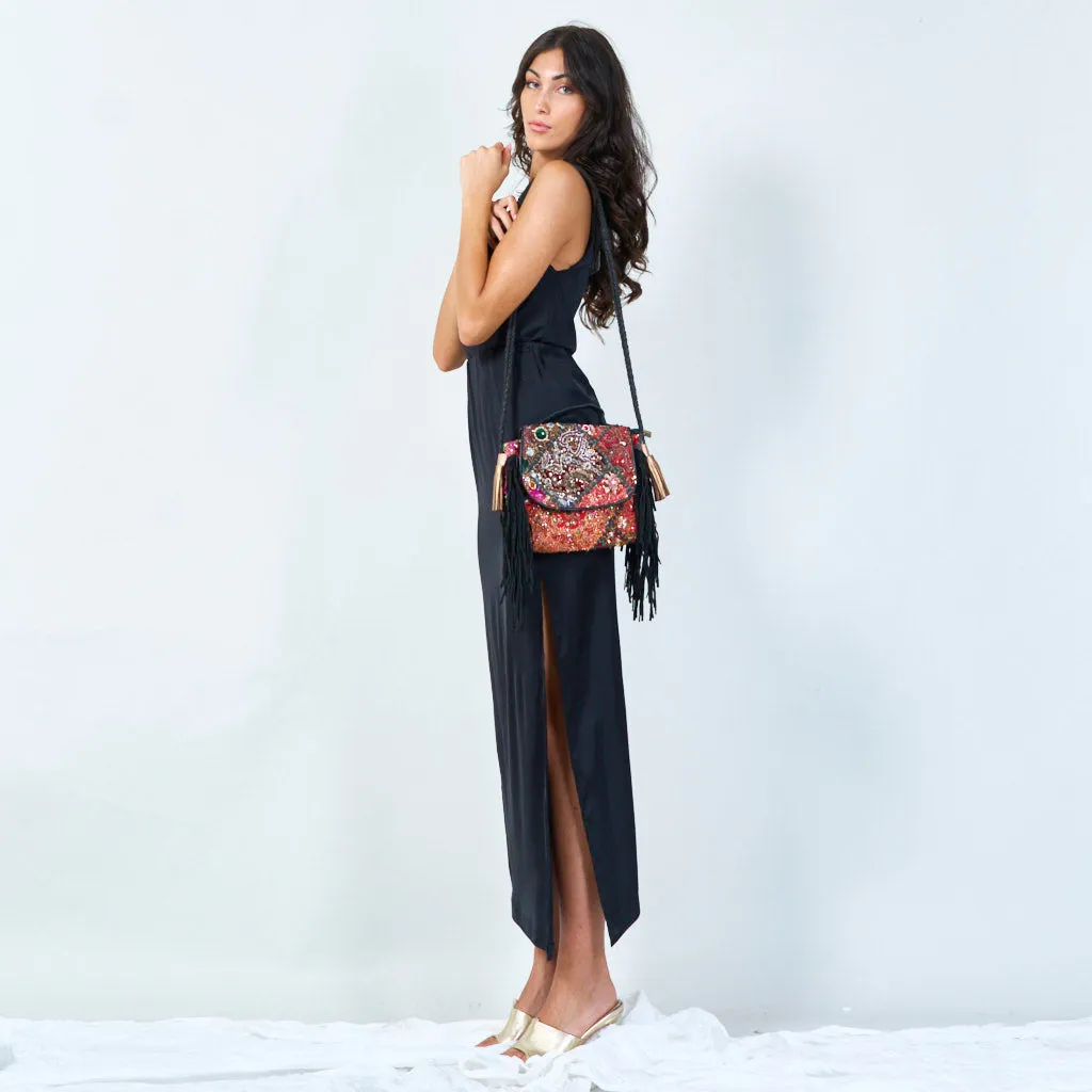 Embellished boho fringe crossbody bag wholesale