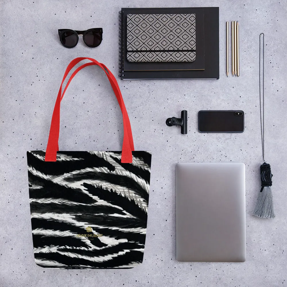 Fashionable Zebra Tote Bag, Animal Print 15" x 15" Black White Designer Tote Bag - Made in USA/EU