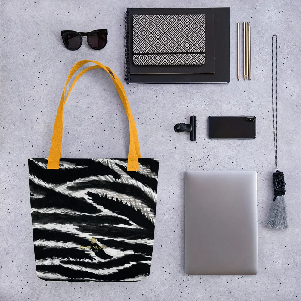 Fashionable Zebra Tote Bag, Animal Print 15" x 15" Black White Designer Tote Bag - Made in USA/EU