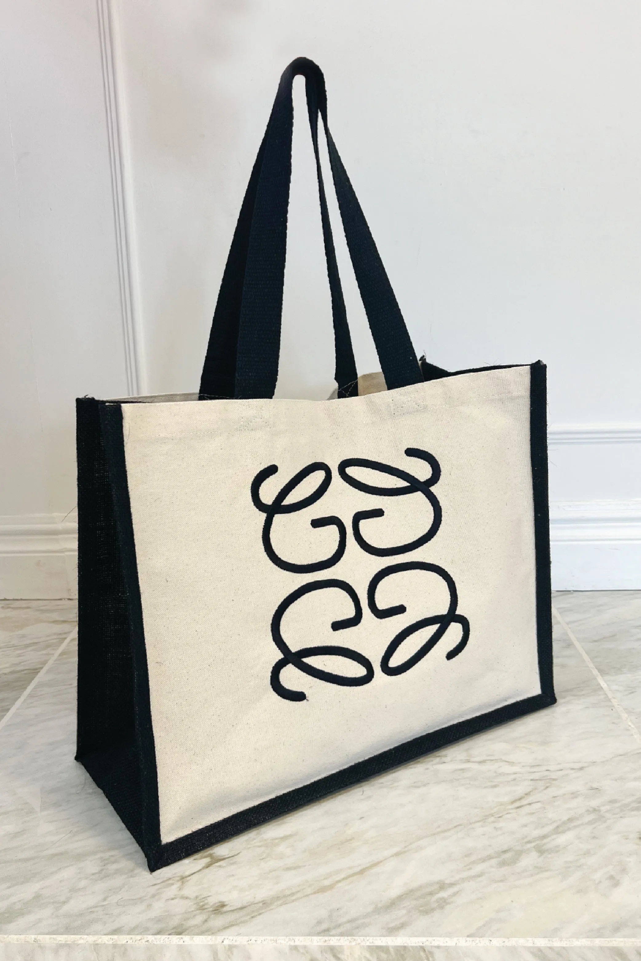 GeGe Black embroidered Large Tote