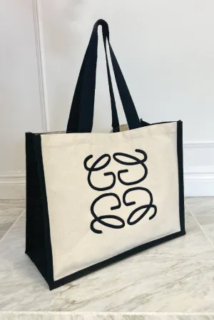 GeGe Black embroidered Large Tote