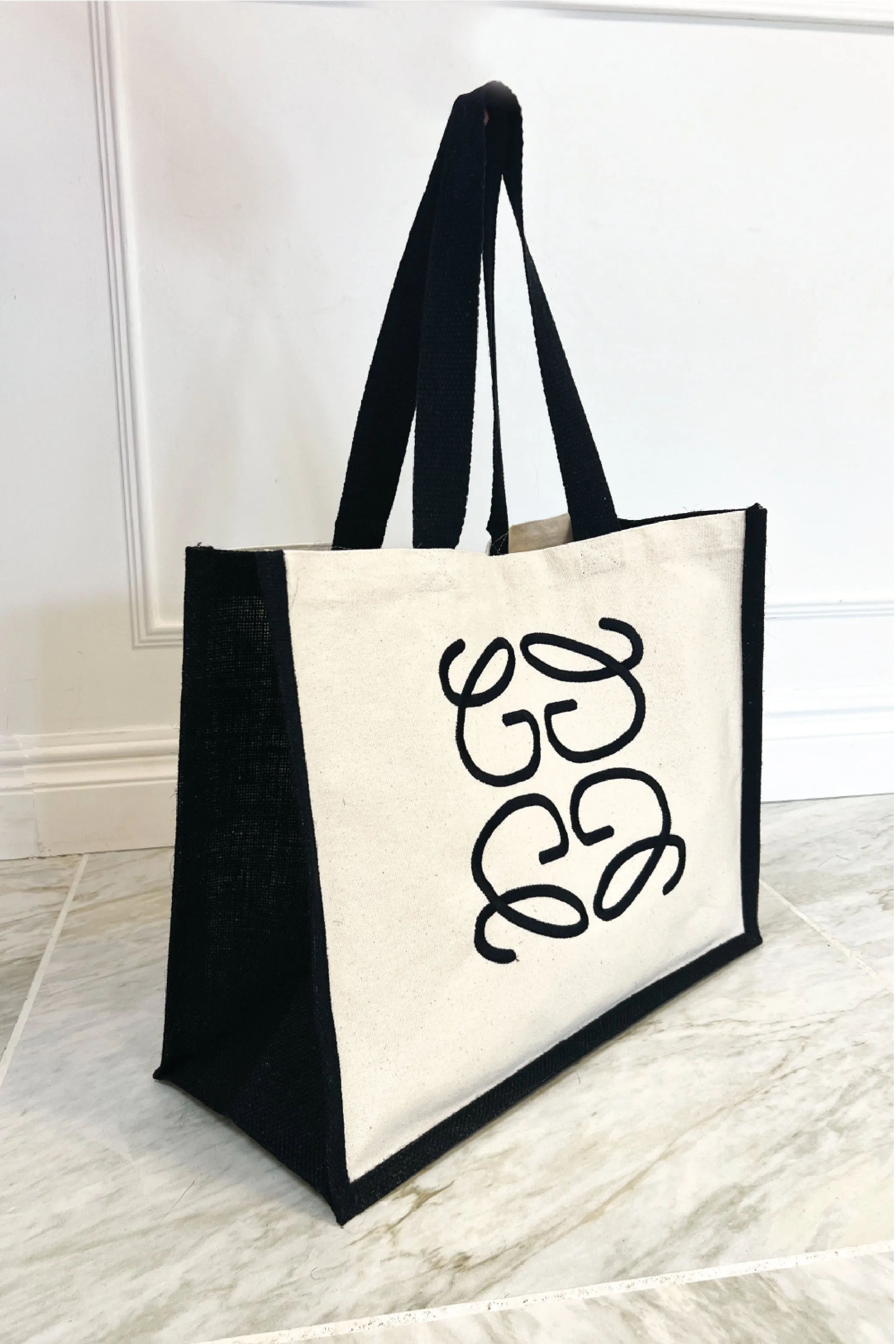 GeGe Black embroidered Large Tote