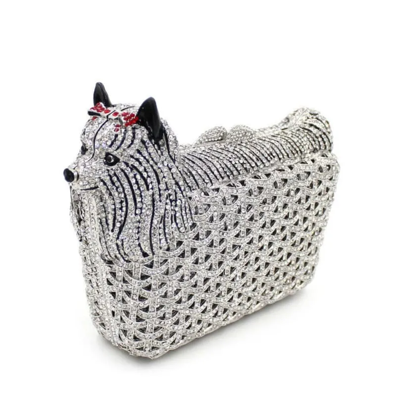 Glittery Puppy Shaped Rhinestone Clutch for Crystal Dinner Events