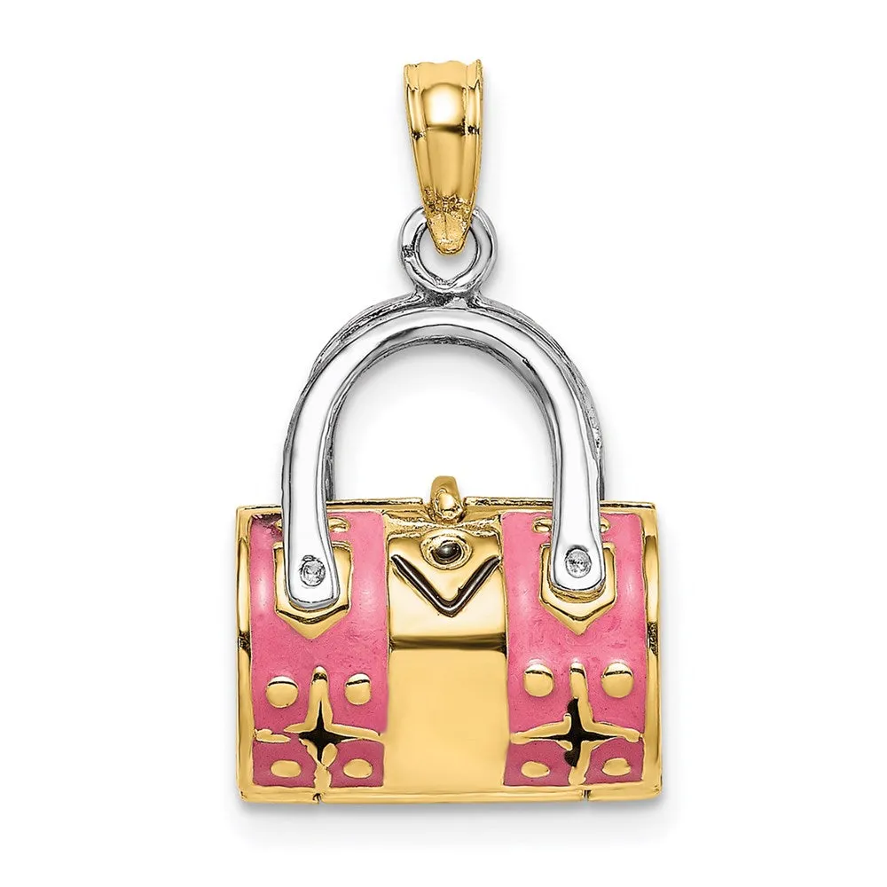 Gold 3D Pink Enameled Handbag Pendant