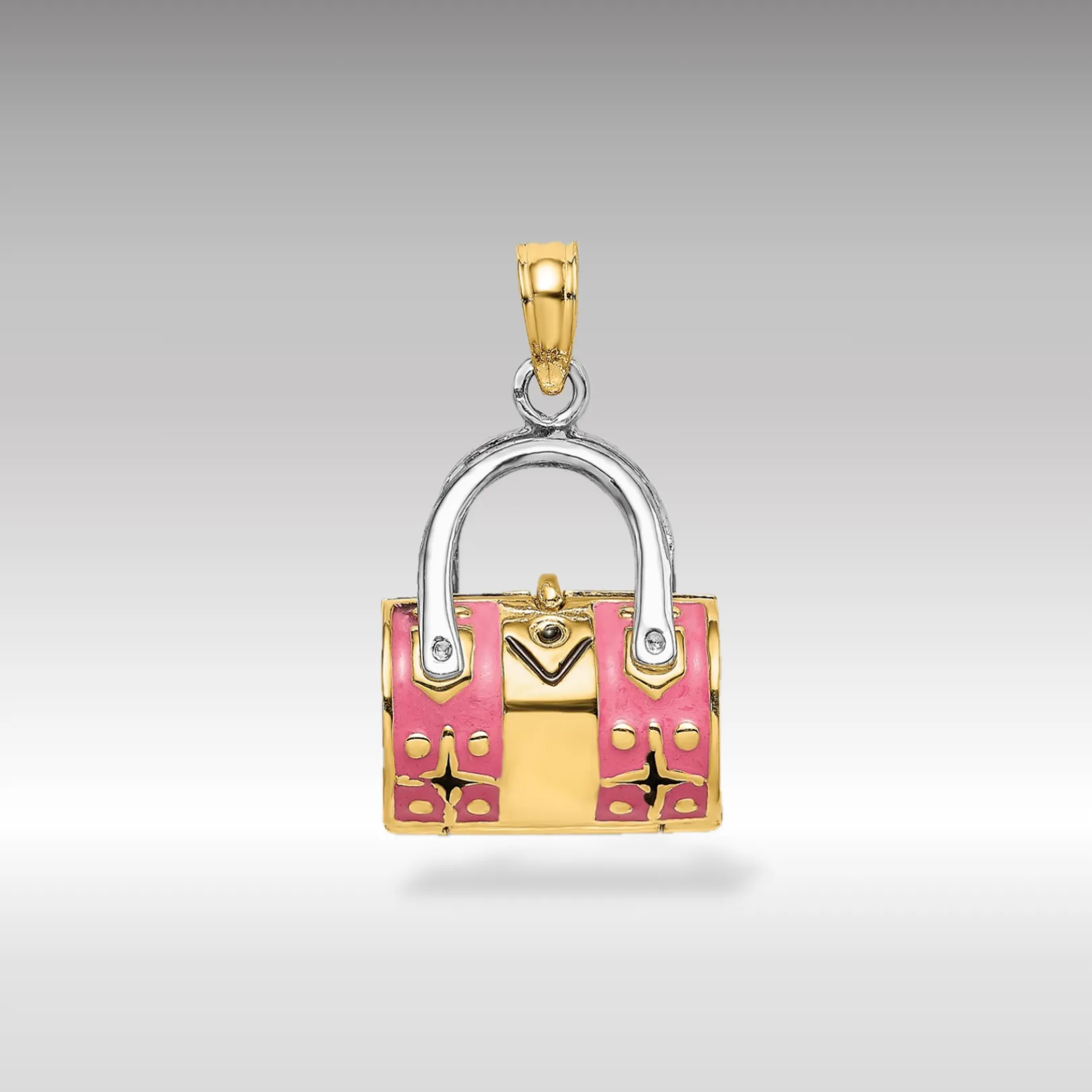 Gold 3D Pink Enameled Handbag Pendant