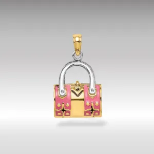 Gold 3D Pink Enameled Handbag Pendant