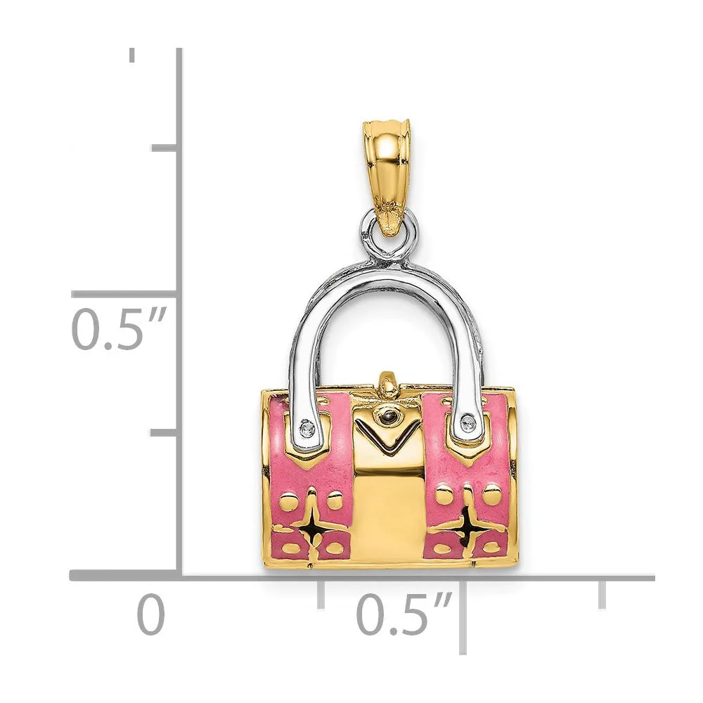 Gold 3D Pink Enameled Handbag Pendant