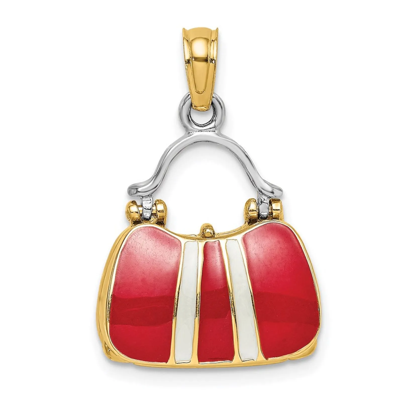 Gold 3D Red Enameled Handbag Pendant