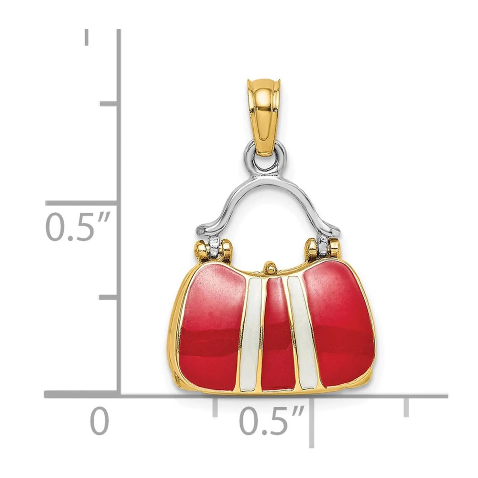 Gold 3D Red Enameled Handbag Pendant