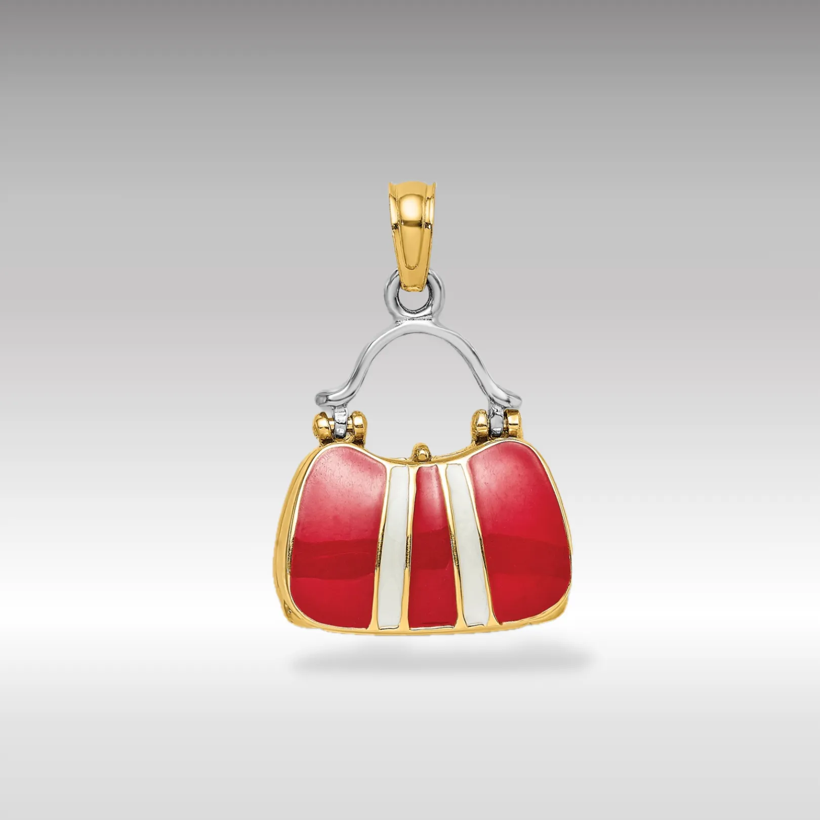 Gold 3D Red Enameled Handbag Pendant