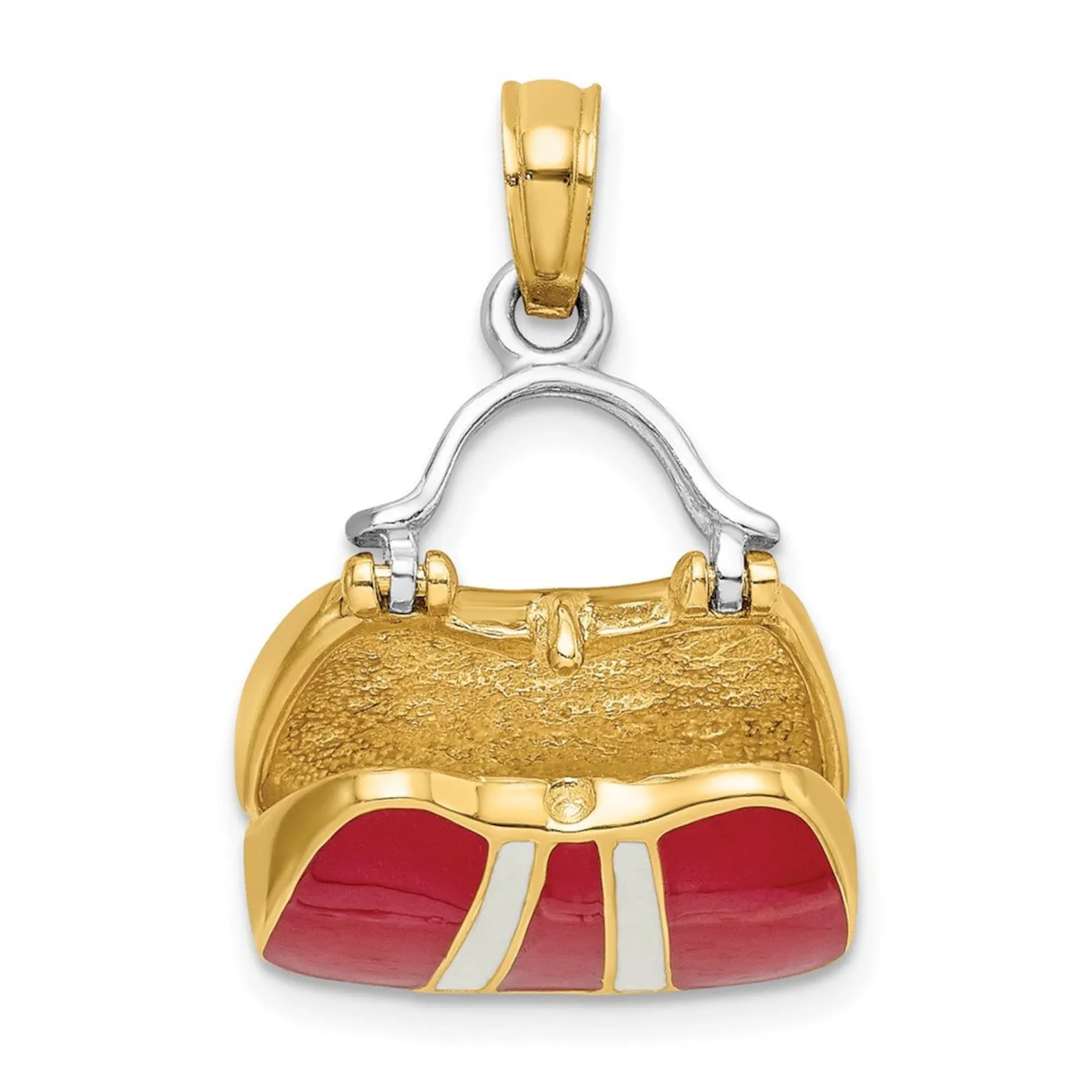 Gold 3D Red Enameled Handbag Pendant