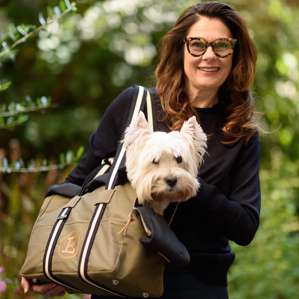 Green Bag And Black Dog Carrier