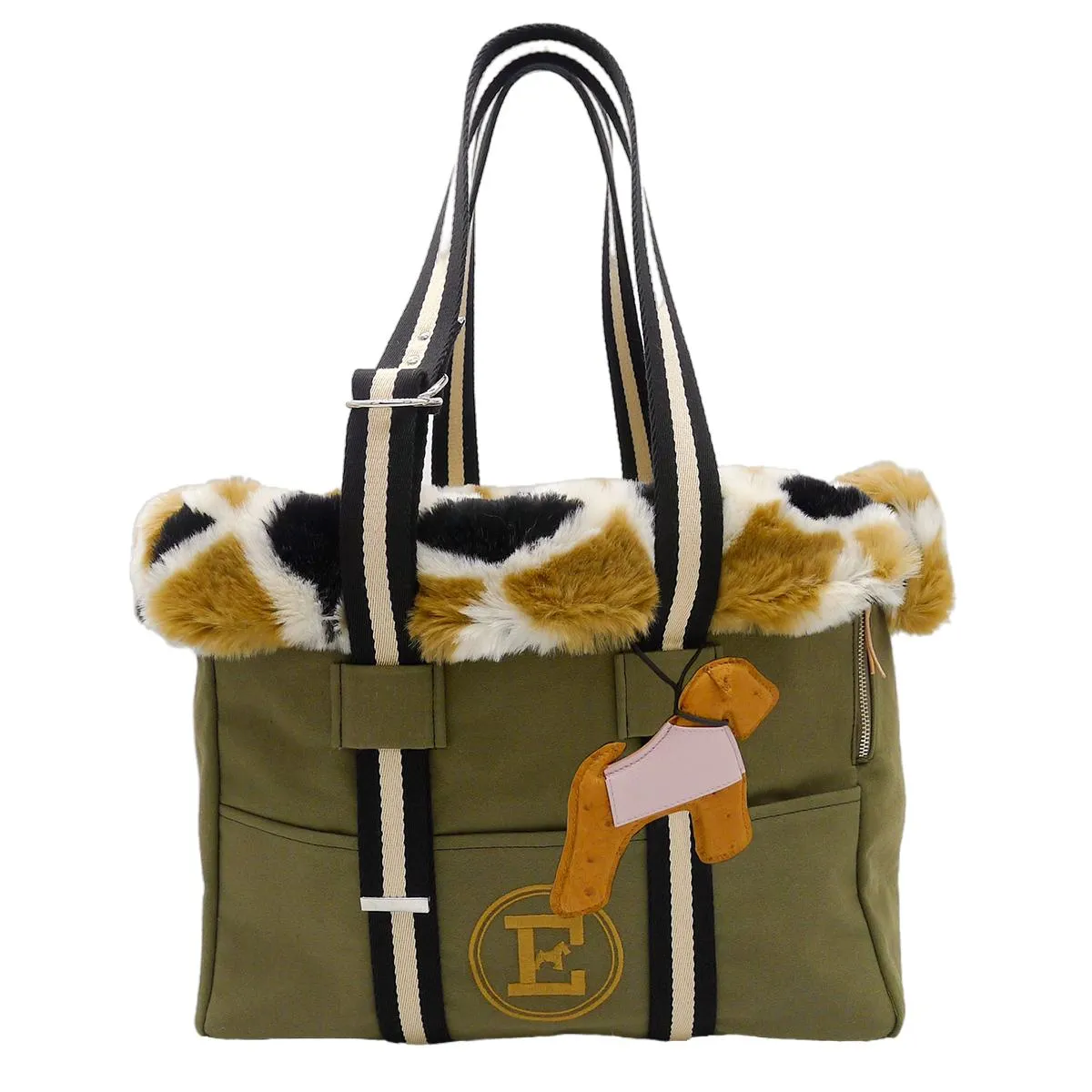 Green Bag And Fur Dog Carrier