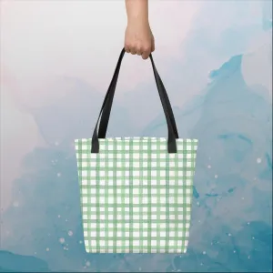 Green Gingham 15 inch Tote Bag