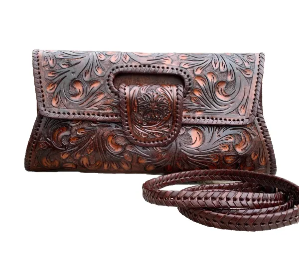 Hand-Tooled Leather Small Clutch & Crossbody "LENGUETA" by ALLE, more colors