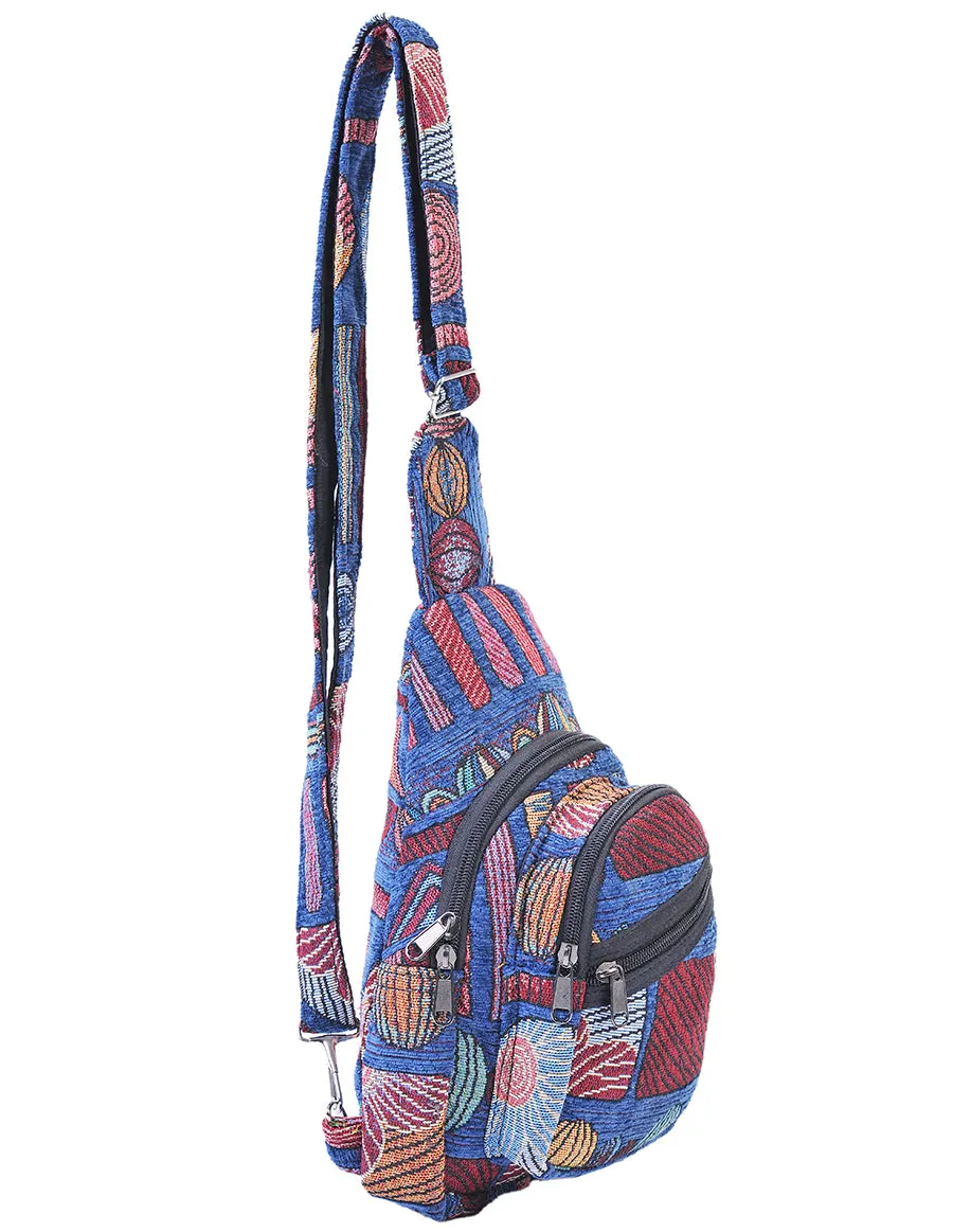 Hippie Boho Cotton Bohemian Crossbody Sling Bag Backpack Blue