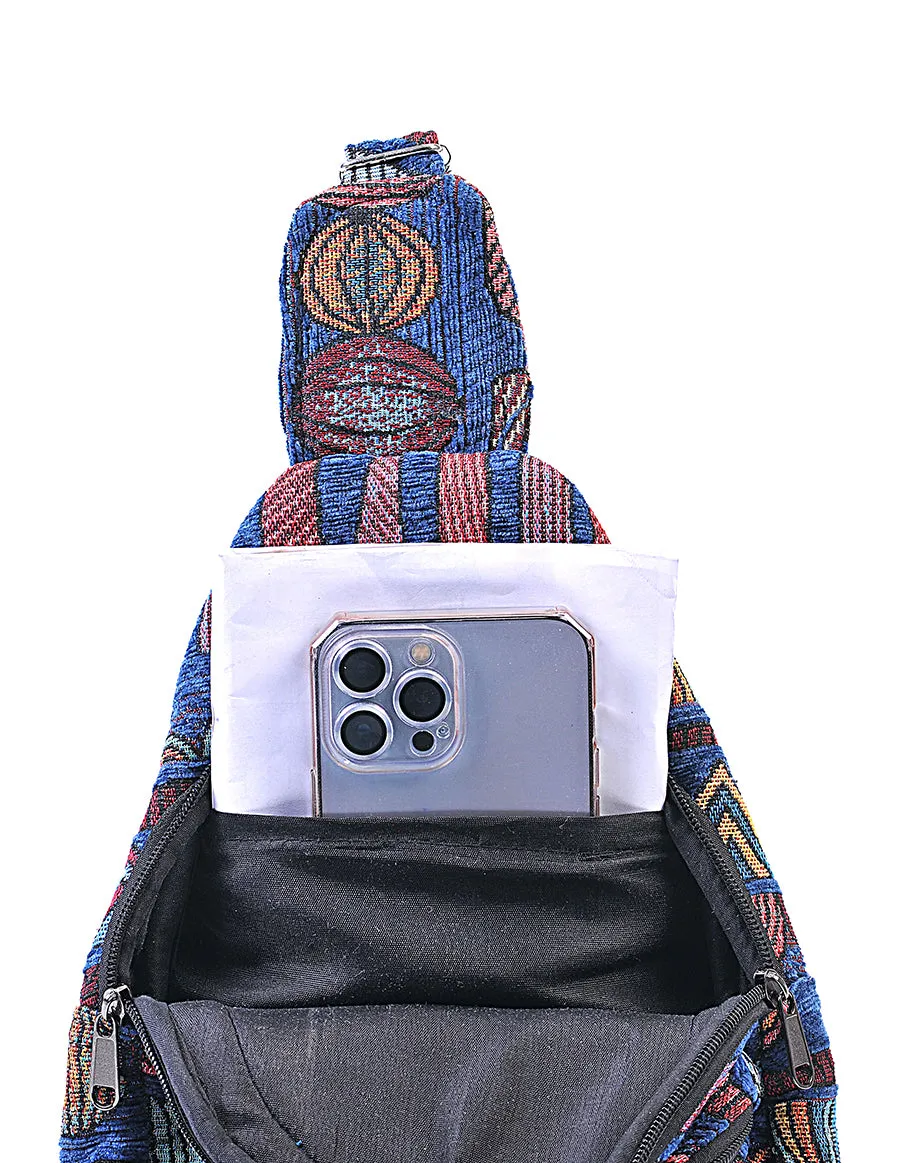 Hippie Boho Cotton Bohemian Crossbody Sling Bag Backpack Blue