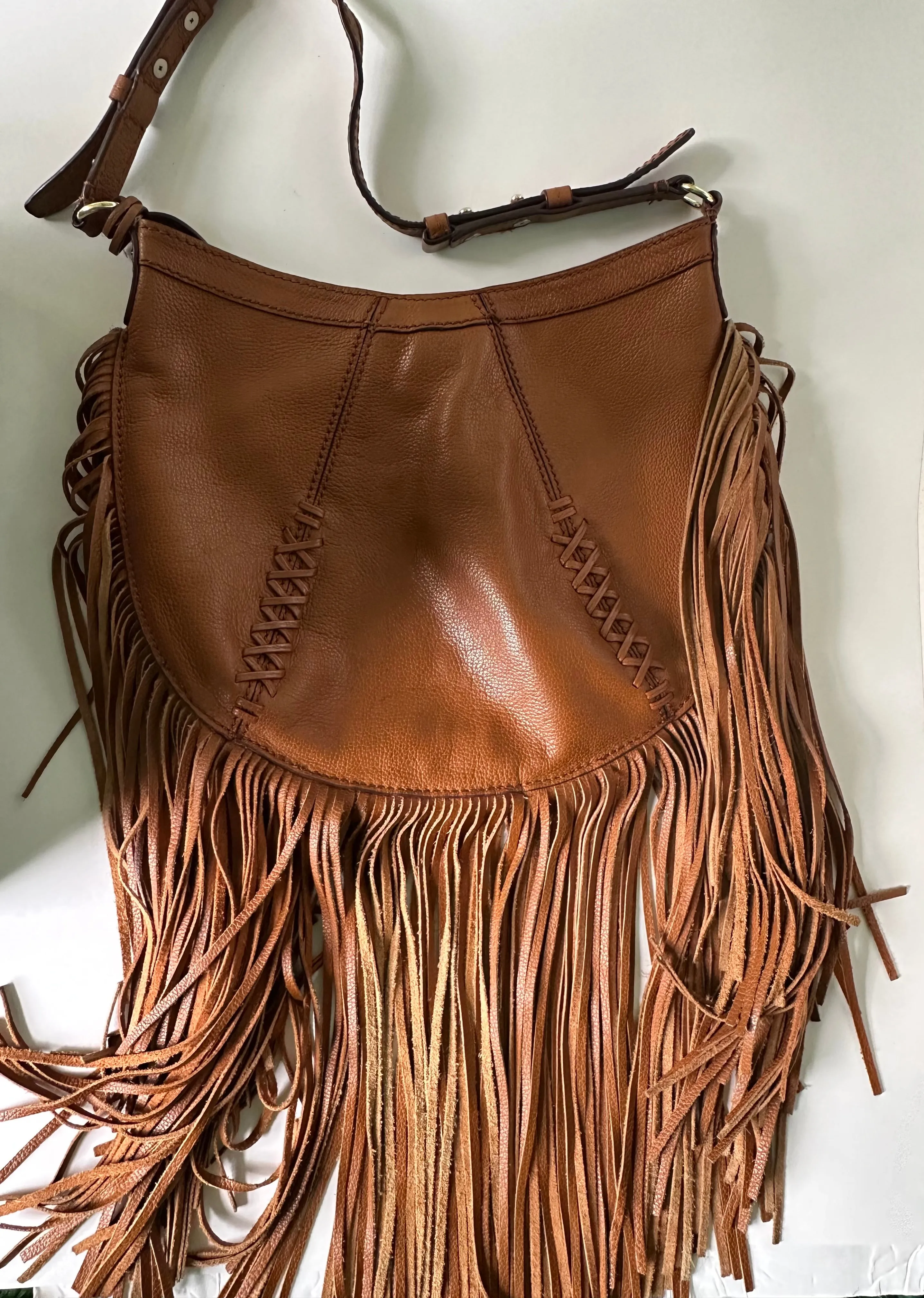 JOES Tan Leather Large Hobo Fringe Bag