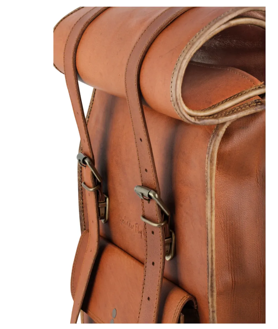 Johnny Fly Co. Brown Moroccan Leather Roll-Top Backpack