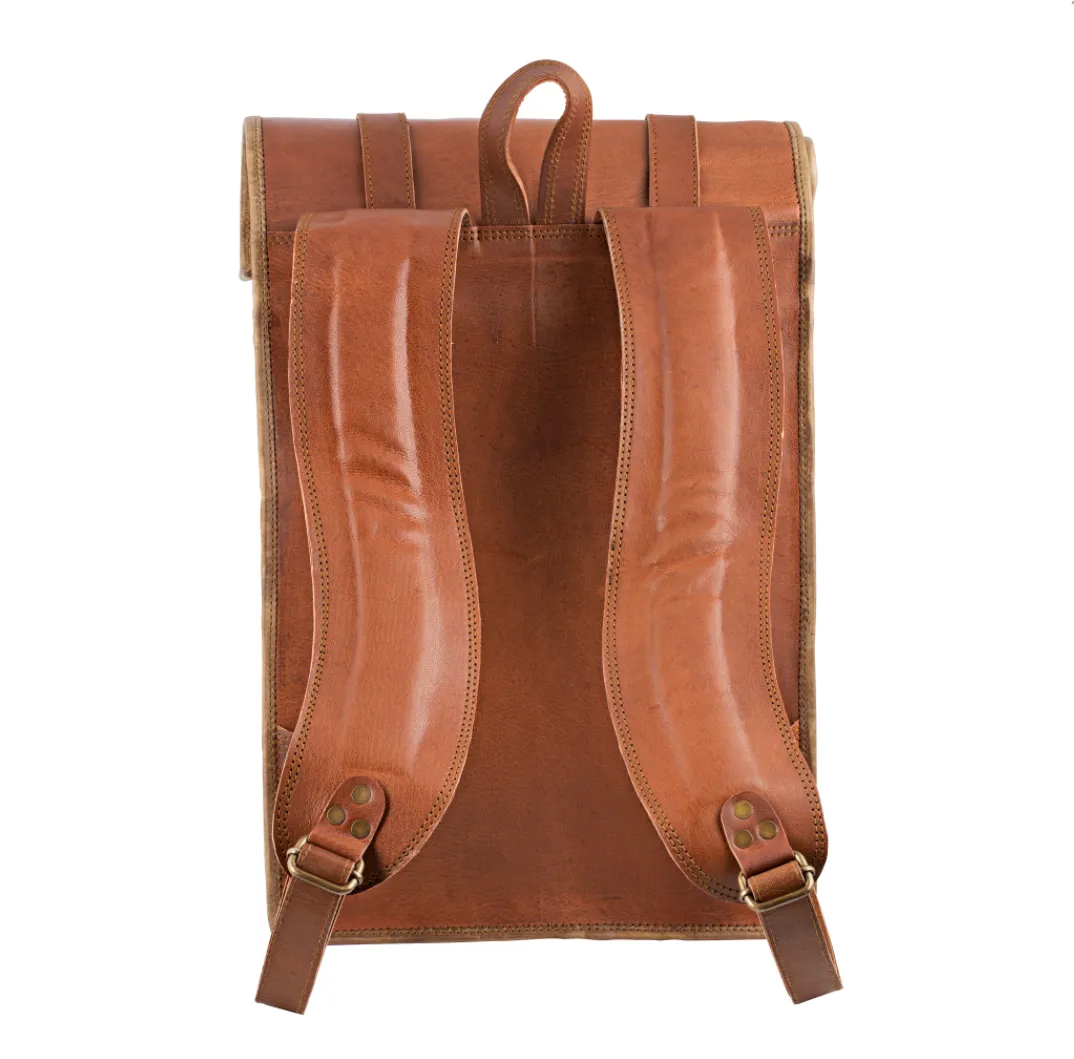 Johnny Fly Co. Brown Moroccan Leather Roll-Top Backpack