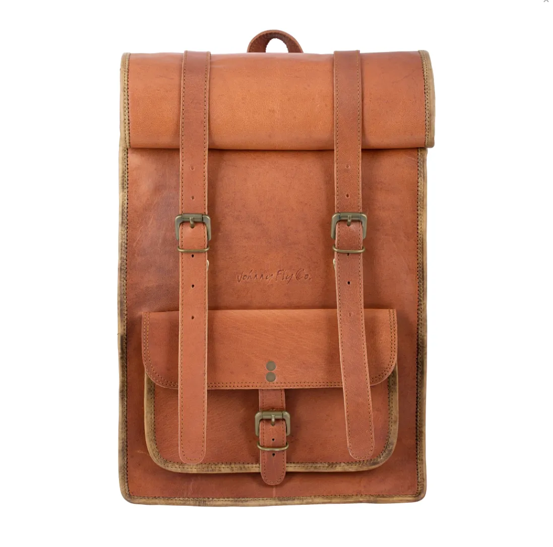 Johnny Fly Co. Brown Moroccan Leather Roll-Top Backpack