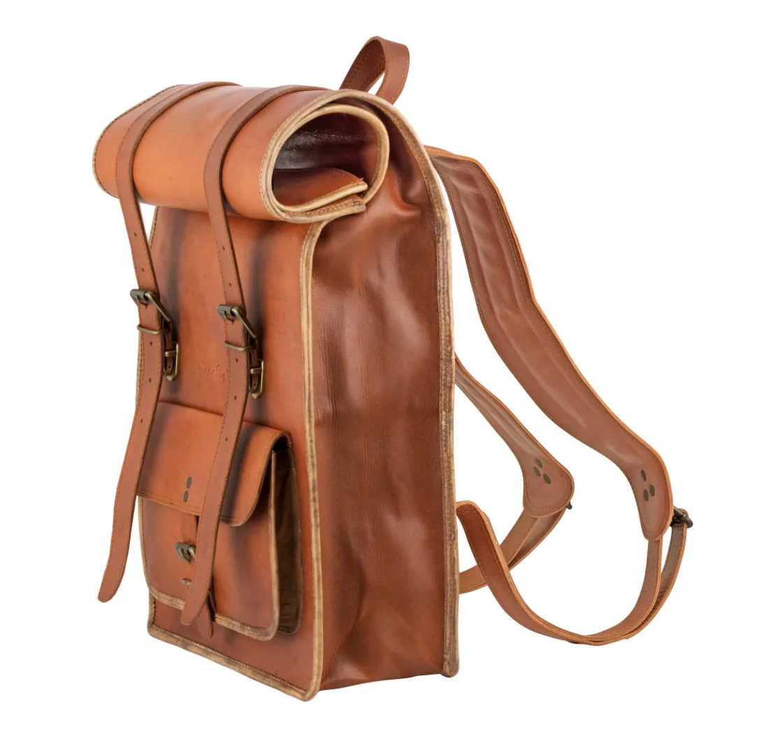 Johnny Fly Co. Brown Moroccan Leather Roll-Top Backpack