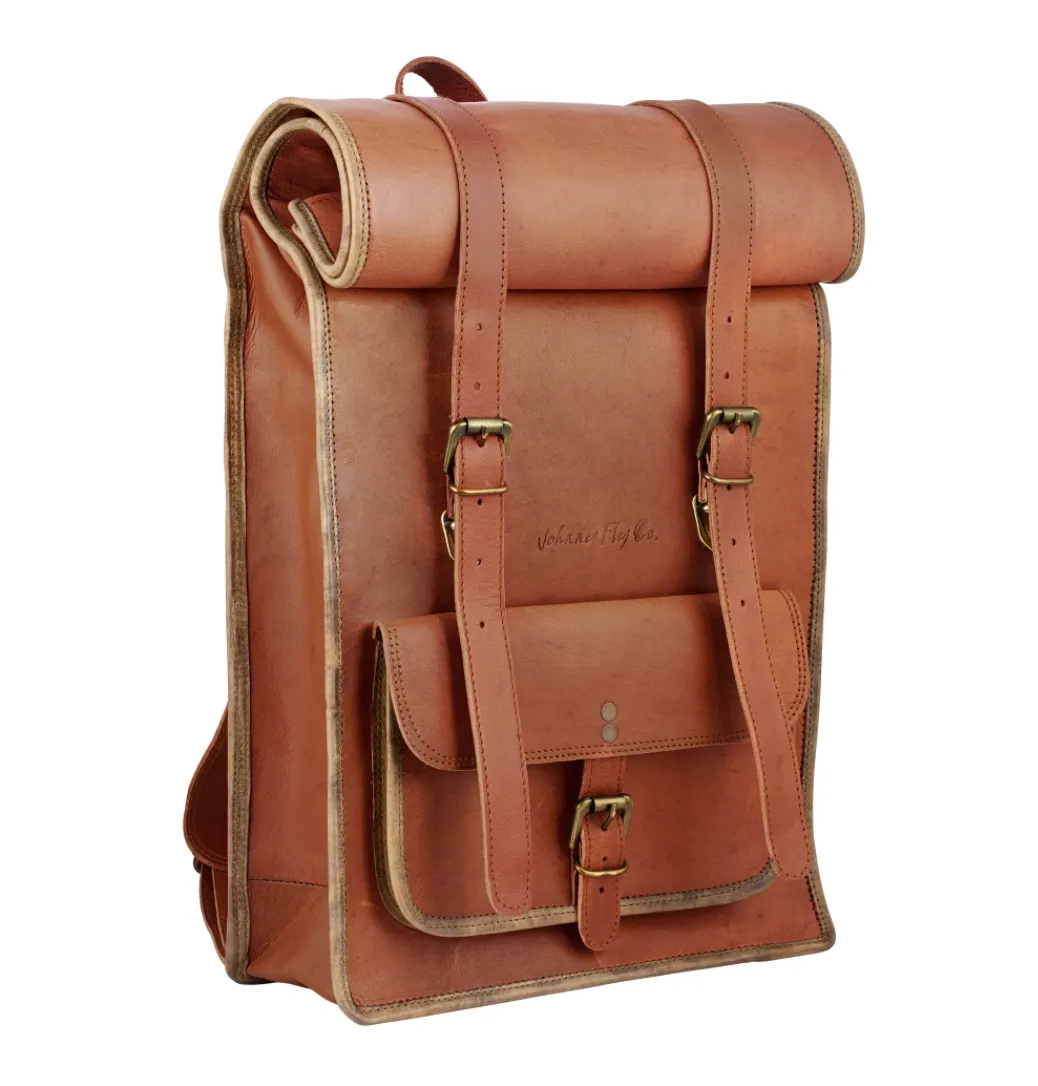 Johnny Fly Co. Brown Moroccan Leather Roll-Top Backpack