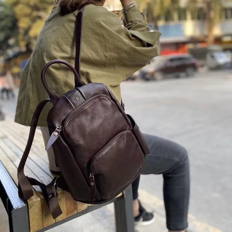 Ladies Anti Theft Leather Backpack Purse With Headphone Cable Hole Rucksack for Women