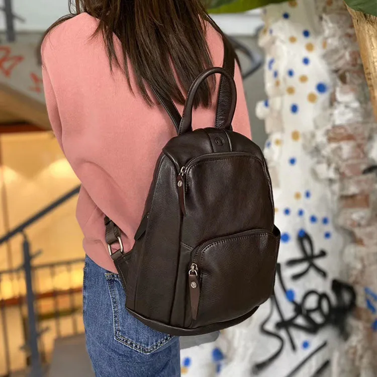 Ladies Anti Theft Leather Backpack Purse With Headphone Cable Hole Rucksack for Women