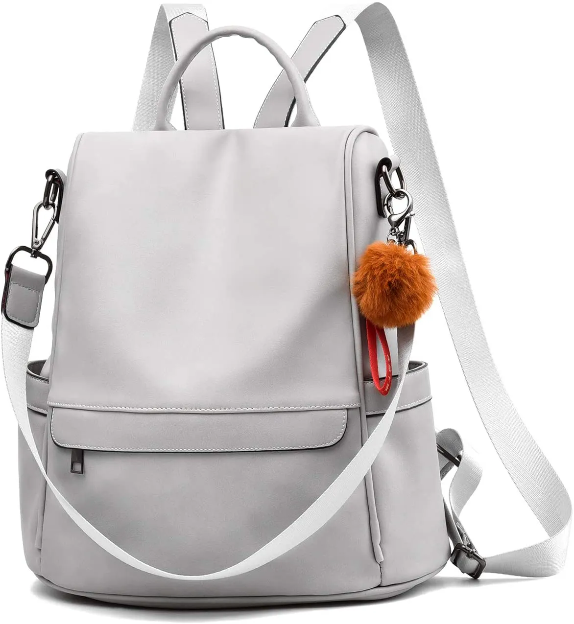 Light Grey Faux Leather Waterproof Backpack