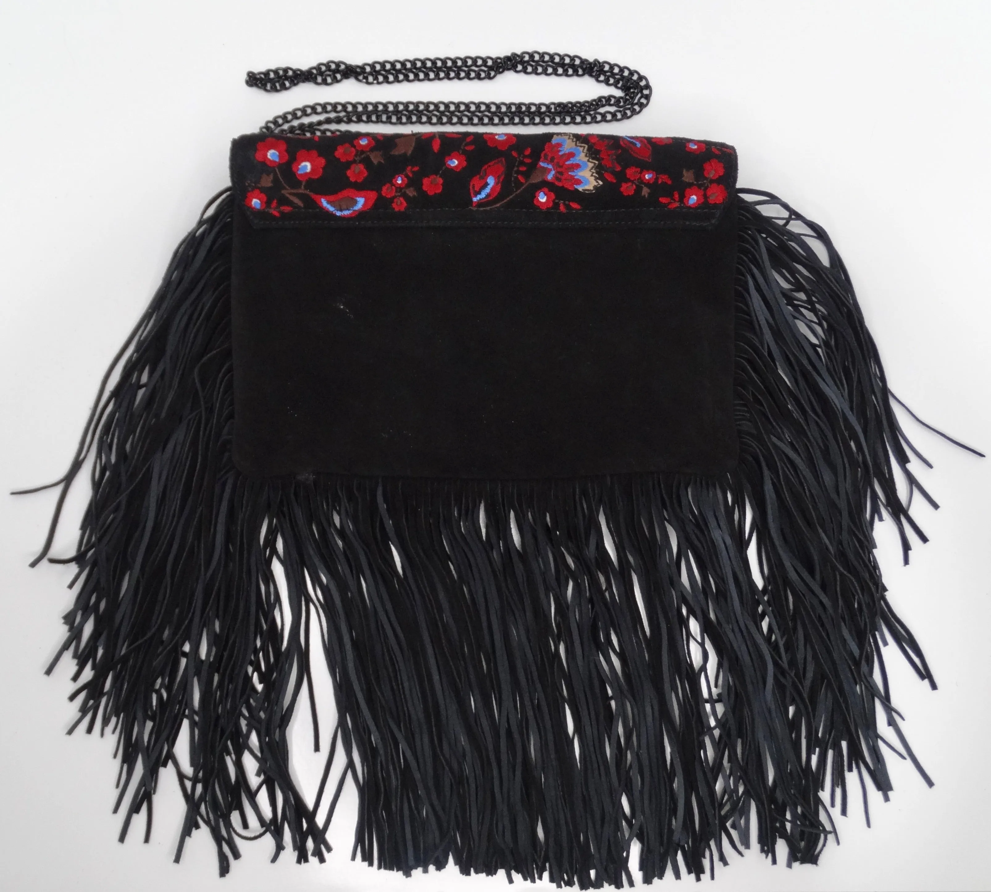 Loeffler Randall Embroidered Suede Fringe Handbag