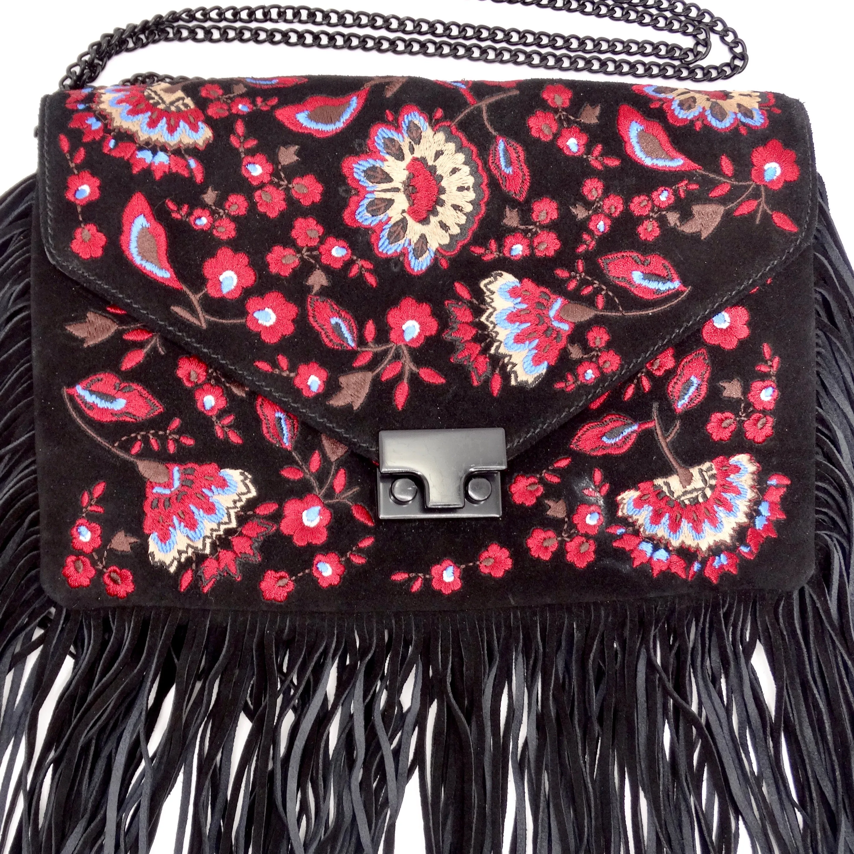 Loeffler Randall Embroidered Suede Fringe Handbag