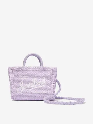 MC2 Saint Barth Girls Embroidered Straw Bag in Purple