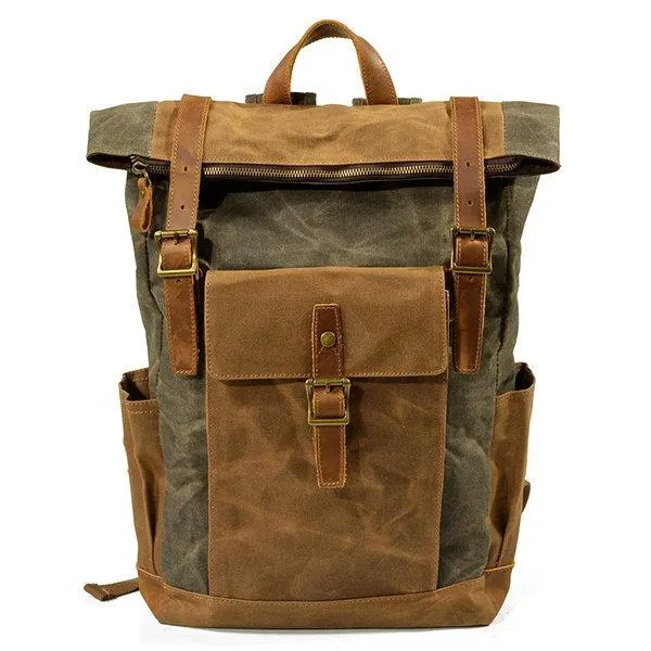 Men Vintage Canvas Casual Travel Large Capacity Waterproof Commuter Bag Backpack