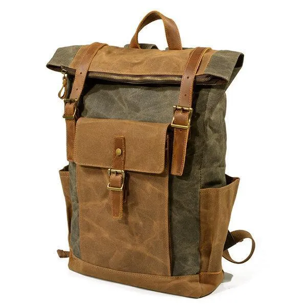 Men Vintage Canvas Casual Travel Large Capacity Waterproof Commuter Bag Backpack