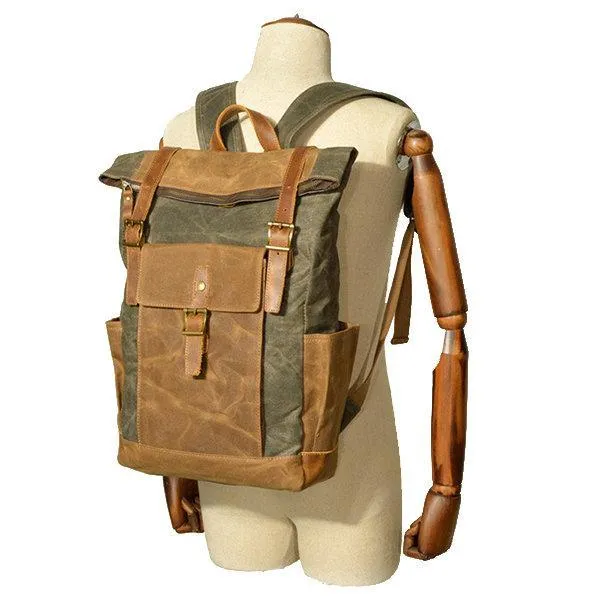 Men Vintage Canvas Casual Travel Large Capacity Waterproof Commuter Bag Backpack