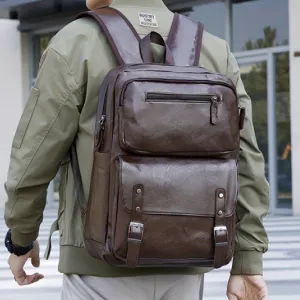 Men's Business Leather Bag Waterproof Backpack