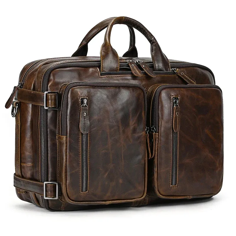 Mens Genuine Leather 3-in-1 Backpack-Briefcase-Shoulder Bag